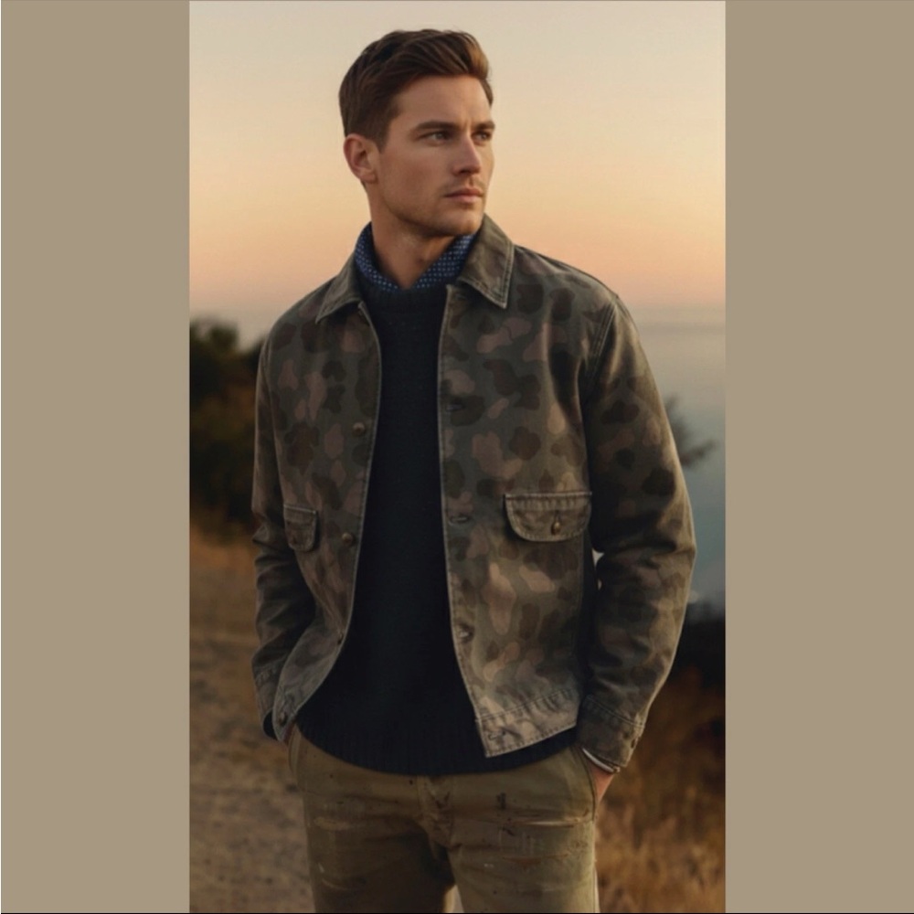 Imogene & Willie Mens‎ Quilt Lined Canvas Chore Coat Painted Camo Jacket 2XL